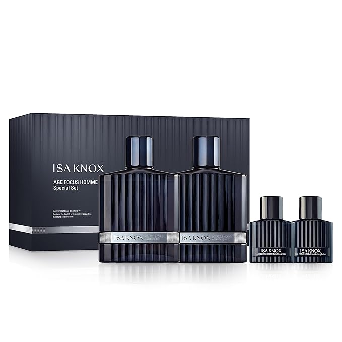 ISA KNOX Age Focus Homme (Premium Skincare Gift Set, 12.2fl oz) - Even Skin Tone & Wrinkle Care. Toner and Lightweight Moisturizer Set , Niacinamide, Adenosine | Korean Skincare,