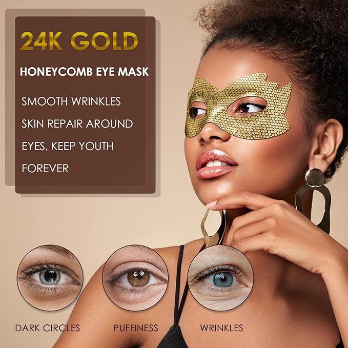 24k Gold Eye Masks, Under Eye Patches Honeycomb Eye Treatment Mask for Dark Circles and Puffiness, Eye Care Pads Skincare Reduce Puffy Wrinkles Eye Patch Gift for Adults Women Men Kids Girls -8 PCS
