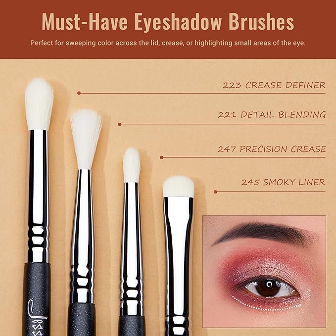 Jessup Eyeshadow Brush Set 11pcs Eye Makeup Brushes Set Professional Eye Shadow Brush Blending Brush Shader Crease Brush Black T340