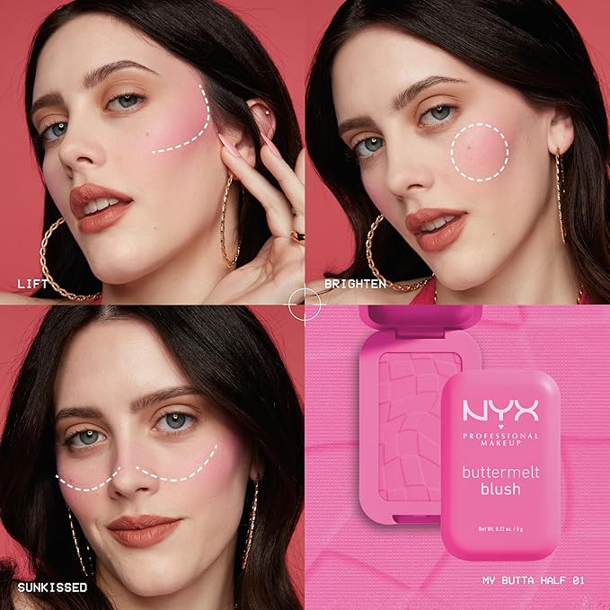 NYX PROFESSIONAL MAKEUP Buttermelt Powder Blush, Fade and Transfer-Resistant Blush, Up to 12HR Make Up Wear, Vegan Formula - Feeling Butta