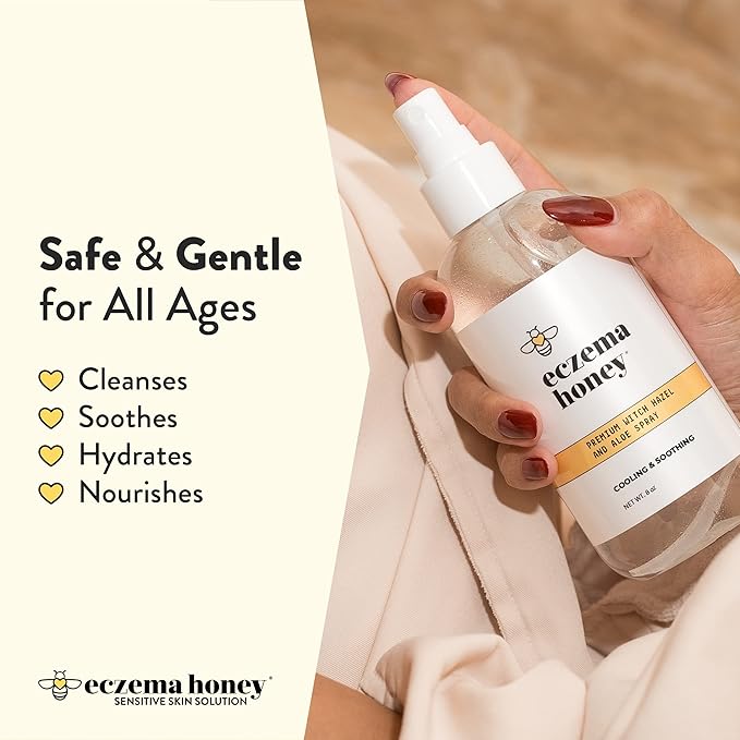 ECZEMA HONEY Premium Witch Hazel & Aloe Spray - Facial Mist Skin Care Product - Unscented Moisturizer, Dewy Makeup Spray, Aftershave & More (8 Oz)