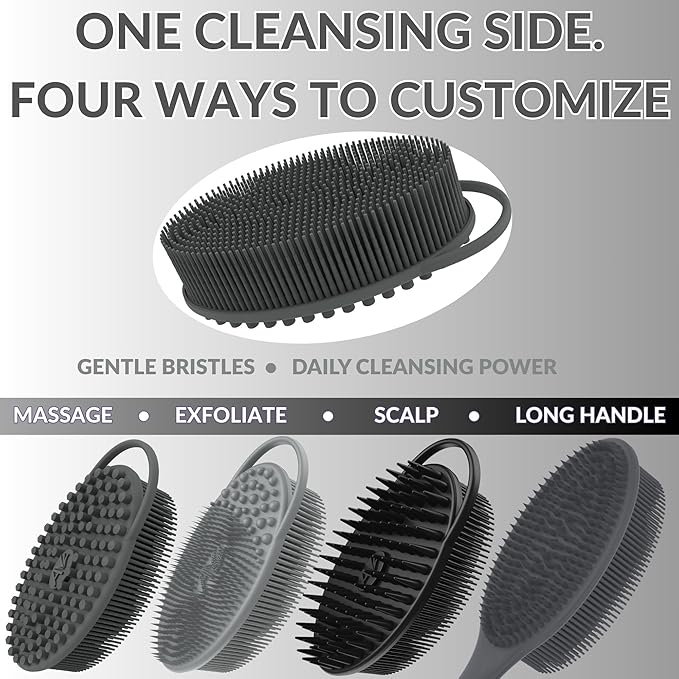 Avilana Silicone Body Scrubber – Gentle Shower Brush & Loofah Alternative- Food Grade & Lab Tested – Fast-Drying, Hygienic, BPA-Free Silicone Body Gentle Exfoliator (Blue, Massage)