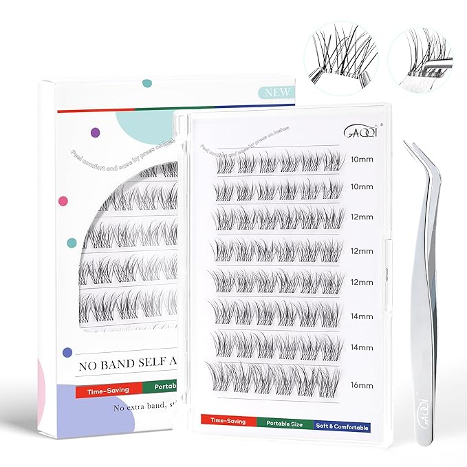 GAQQI Self Adhesive Eyelashes Clusters, No Glue Lash Clusters 10-16mm Wispy & Natural Cluster Lashes, No Band Press On Lashes, More Comfortable & Stronger Hold (Lace）