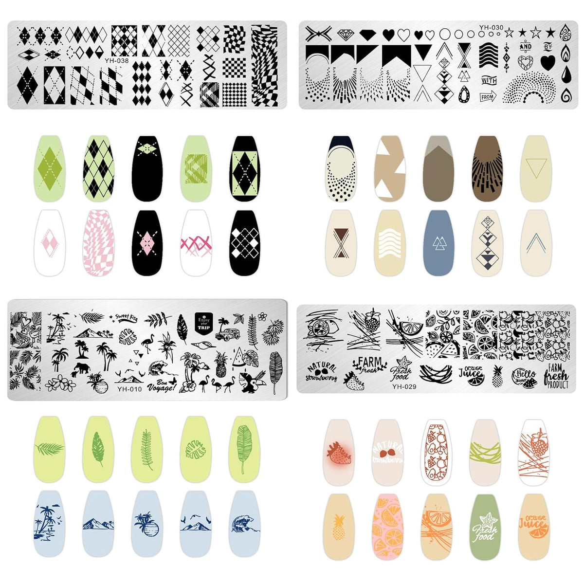 AddFavor Nail Stamper Kit 8pcs Nail Stamping Plates Flower Leaves Geometric Butterfly Image Nail Stencils with Silicone Stamp and Scraper for Women Girls Summer Nail Art Design Supplies Tools