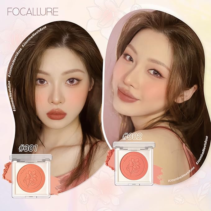 FOCALLURE Powder Palette Blush, Matte Mineral Blush Powder, Bright Shimmer Face Blush Makeup, Contour and Highlight Blush Palette, Highly Pigmented, Long Lasting, Waterproof, Blendable, #201