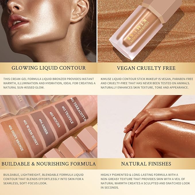 KIMUSE Soft Liquid Contour Stick, Glow Liquid Cream Bronzer, Weightless, Long-Wearing, Smudge Proof, Natural-Looking, Blendable, Bronzer Makeup