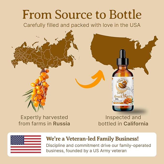 Bella Terra Oils - Organic Sea Buckthorn Oil 8oz - Cold-Pressed Treasure, Bursting with Omega-3 & Omega-6, A Radiant Glow in Every Bottle