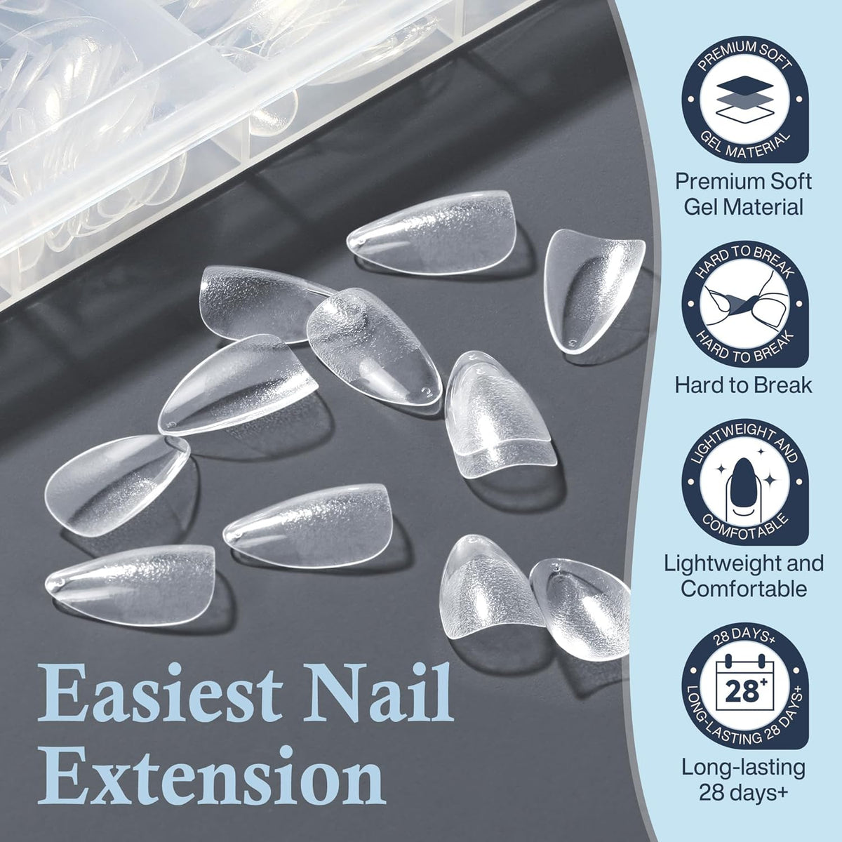 Short Almond Nail Tips, 240pcs Soft Nail Gel Tips Pre-Shaped Acrylic Fake Nails, Half Matte Full Cover Clear Gelly Press on Flase Nail Tips for Extension Nail Manicure Home DIY 12 Sizes Gelly Tips