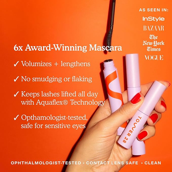 Tower 28 MakeWaves Mascara - Volumizing and Lash Lengthening Water-Resistant Mascara - No Clumping or Flaking - for Sensitive Eyes – Drift Brown