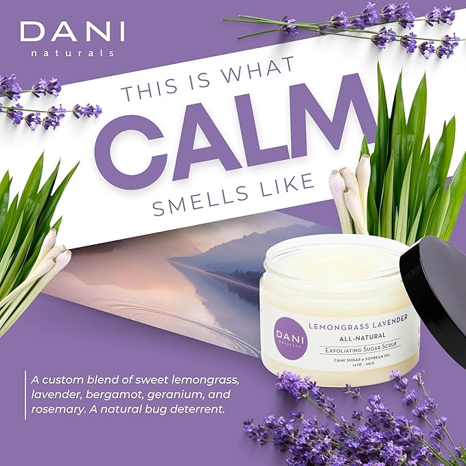 Naturals Sugar Scrub - Exfoliating Lemongrass Lavender with organic cane sugar and shea butter gently exfoliates and hydrates, leaving skin smooth and refreshed. 14 oz