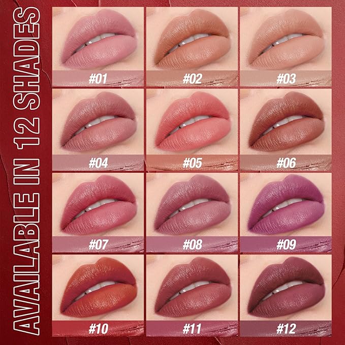 Jolilab 2Pcs Velvet Matte Lipstick Nude Matte Soft Dark Color Stick High Pigmented Long-Lasting Waterproof Lip Stick Lip Balm Beauty Cosmetics Gift for Girls and Women（01#+02#