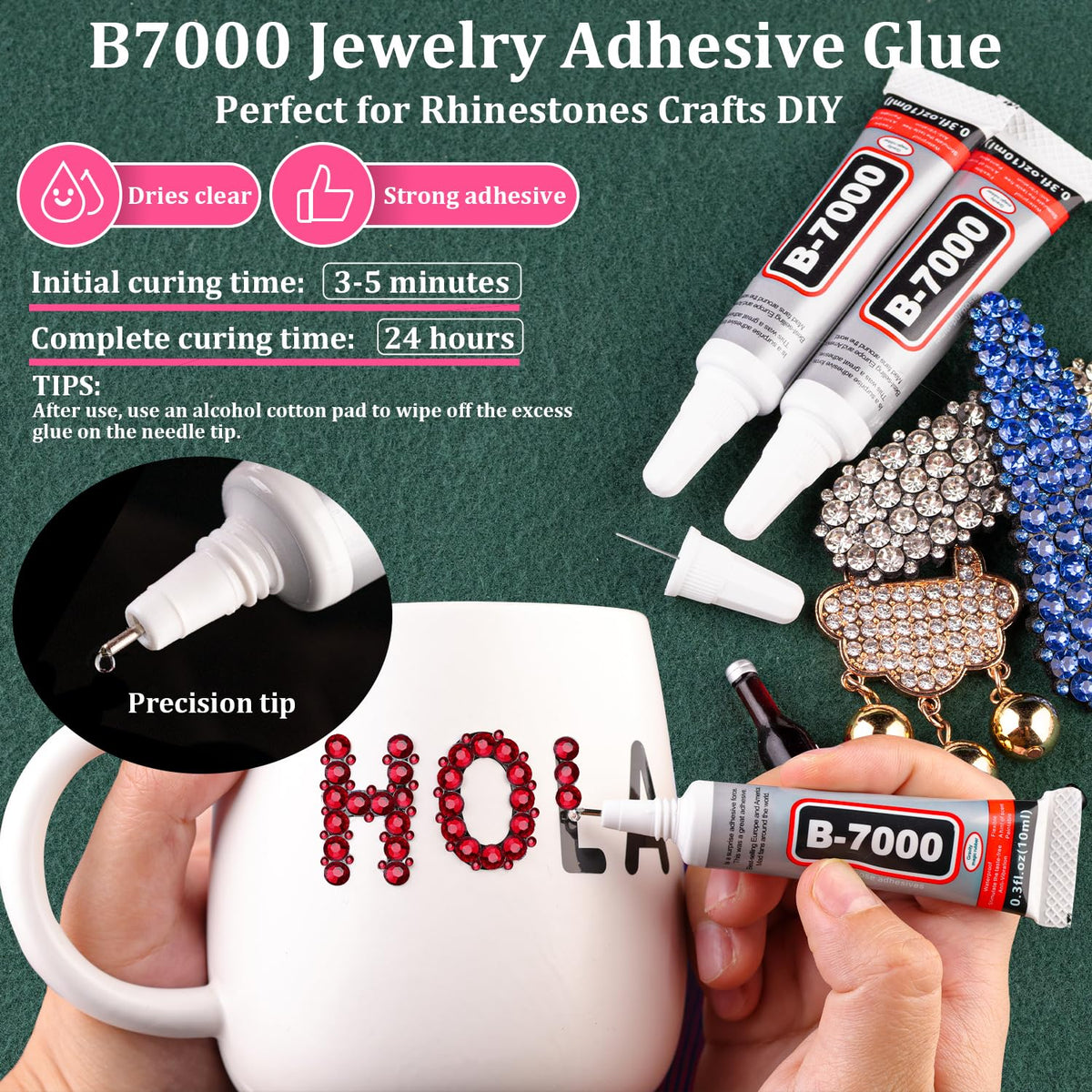 Resin Rhinestones for Crafting with B7000 Jewelry Glue, 1 Box Dark Red Flatback Crystals with 3Pcs 10ml Glue for Bedazzling Crafts DIY Nail Art Makeup，Non Hotfix Gems for Clothing Shoes