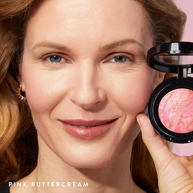 LAURA GELLER NEW YORK Baked Blush-n-Brighten Marbleized Blush + Angled Brush (02 Pink Buttercream, 47mm)
