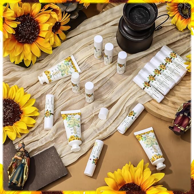 144 Pcs Christian Lip Balm Hand Cream Set Party Favors, Include 36 Bible Lip Balm 36 Moisturizing Hand Cream 36 Bags 36 Cards and Ropes for Accessories Gifts (Biblical, Sunflower)
