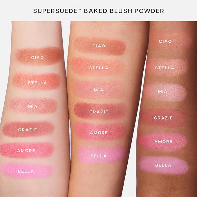Saie SuperSuede Baked Blush - Talc-Free Powder Blush for All Day Wear - Enriched with Plant-Derived Squalane + Glycerin to Help Moisturize Dry Skin - Stella (0.1 Ounce)