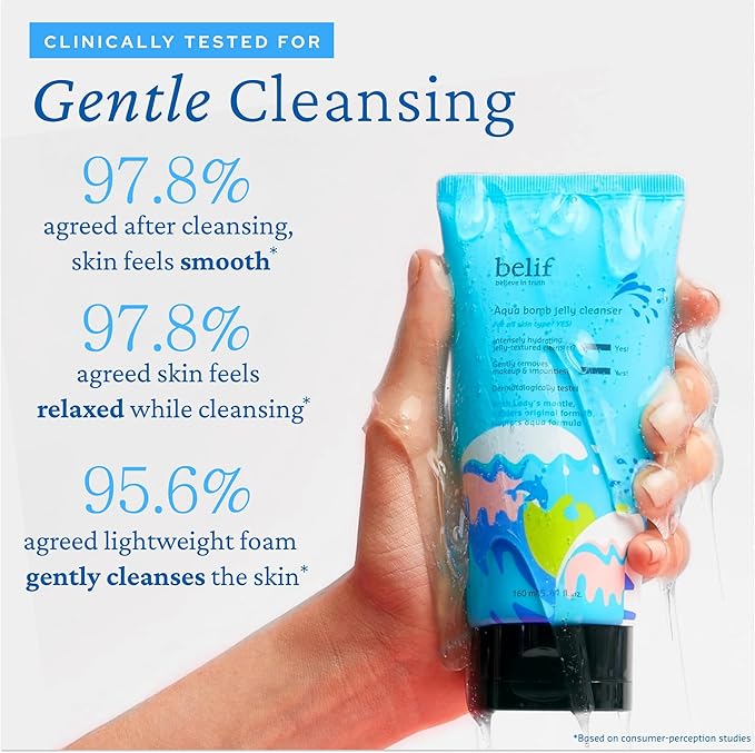 belif Jelly Hydrating Deep Cleanser – Low pH Mild & Gentle Gel-to-Foam Face Wash for Daily Deep Pore Cleansing, Hydrating and Refreshing for All Skin Types, Korean Skincare, 5.41 fl.oz