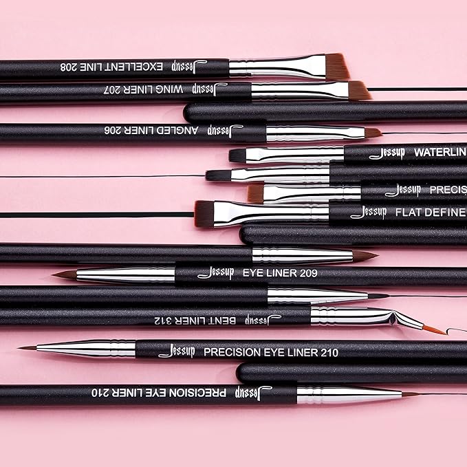 Jessup Eyeliner Brush Set, Professional Eye Liner Makeup Brushes 11pcs, Angled Flat Definer Ultra Fine Bent Pencil Point Eyeliner Brushes for Precision Liner, T324