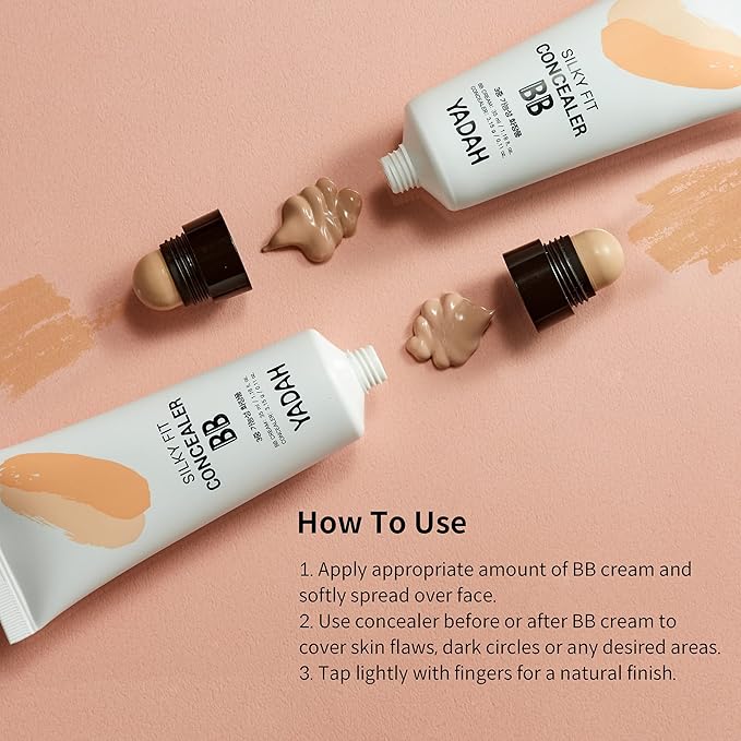 YADAH Silky Fit Concealer BB Cream (23 Natural Beige, 1.18fl oz) - 2-in-1 Korean Makeup for Flawless Skin, Tinted Moisturizer for Blemish Cover. Long-Lasting, All-Day Wear.