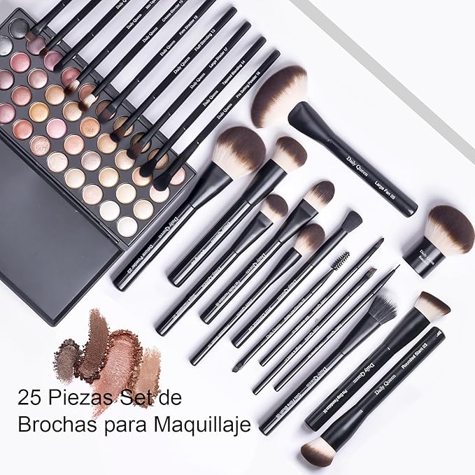 25 pcs Makeup Brush Set Holder Black Professional Kabuki Powder Concealers Eye shadows Blush Eyeliner Eyebrow Contour Eye blending Brushes (25pcs brush with box)