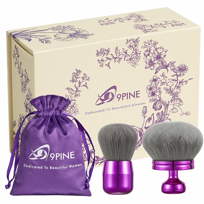 Extra Large Kabuki Brush Set for Body and Face Foundation & Makeup,Multi-functional,Mix bronze self-tanning applicator, wide round head, Great gift for women with Velvet bag(Purple 2pcs)