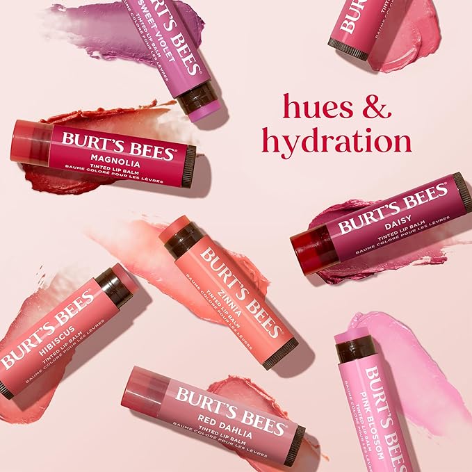 Burt's Bees Lip Tint Balm with Long Lasting 2 in 1 Duo Tinted Balm Formula, Color Infused with Deeply Hydrating Shea Butter for a Natural Looking Buildable Finish, Raspberry Zinnia (2-Pack)