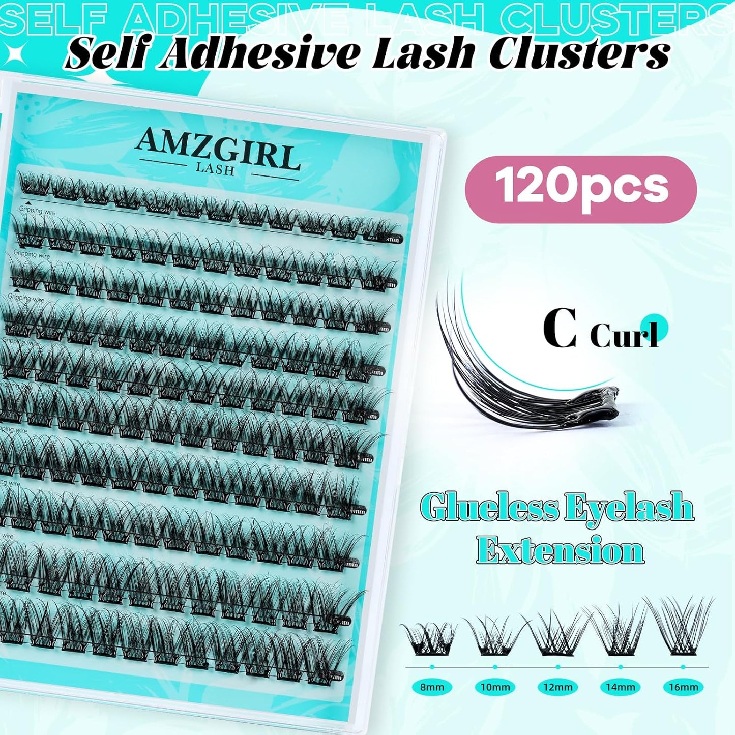 120PCS Self Adhesive Eyelashes Natural C Curl 8-16mm Self Adhesive Lash Clusters,No Lash Glue Needed,Impress Lashes Wide Stem Lashes Extension
