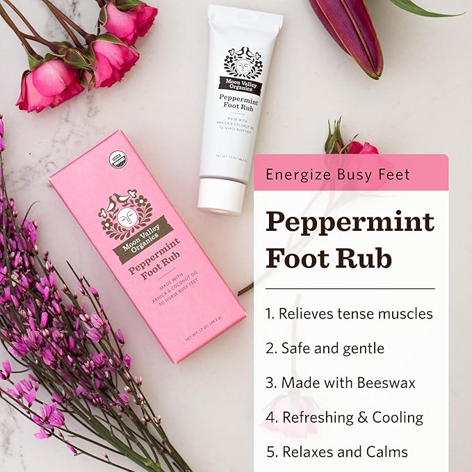 Moon Valley Organics Peppermint Foot Balm – Organic Cooling Foot Rub with Lavender, Arnica and Mint