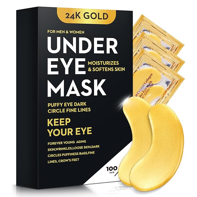 200Pcs/100 Pair Under Eye Patches Gold for Dark Circles, Puffy Eyes, and Wrinkles, 24K Gold Eye Mask for Face, Eye Cream for Men and Women