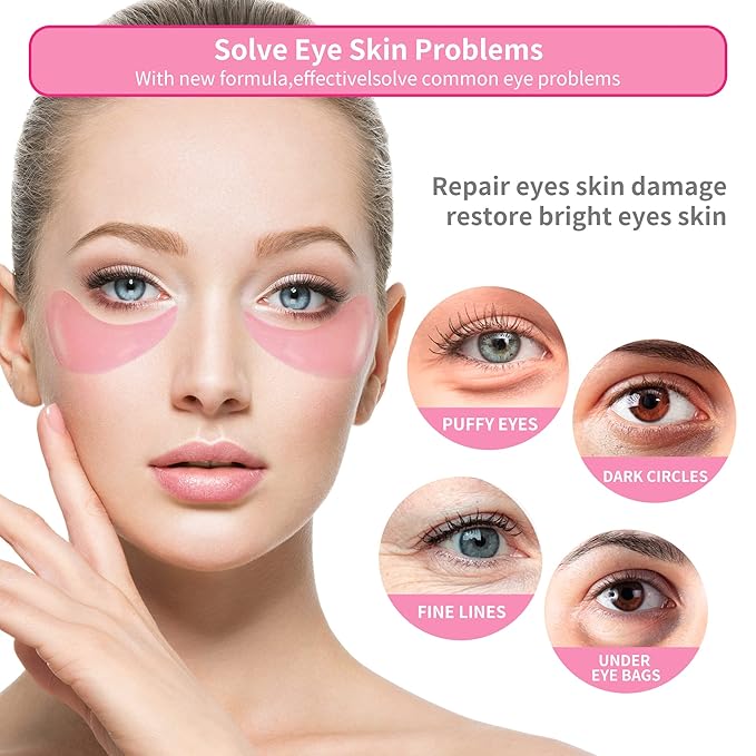 BREYLEE Pink Rose Eye Mask– 60 Pcs - Puffy Eyes and Dark Circles Treatments – Look Younger and Reduce Wrinkles and Fine Lines Undereye, Improve and Firm eye Skin - Pure Natural Material Extraction