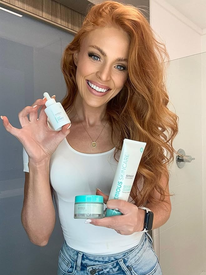 Serious Skincare Glycolic Skin Renewal Set - Retexturizing Serum - Facial Moisture Cream - Face Wash Cleanser - Balancing Blue Tansy Extract - Improve Appearance of Lines, Wrinkles and Enlarged Pores