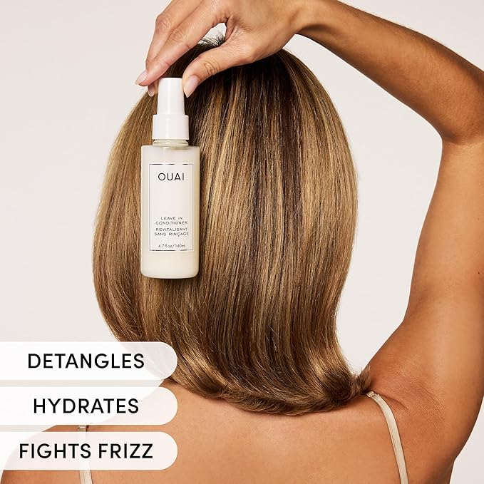 OUAI Leave In Conditioner & Heat Protectant Spray - Prime Hair for Style, Smooth Flyaways, Add Shine and Use as Detangling Spray - No Parabens, Sulfates or Phthalates (4.7 oz)