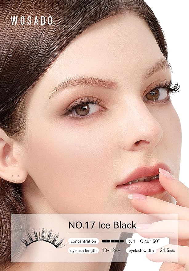 Magnetic Eyelashes with Applicator Kit, No.17 Ice Black, Reusable Magnetic Lashes without Eyeliner, Glue-free False Lashes, Waterproof, Lightweight, Suit for Heavy Makeup
