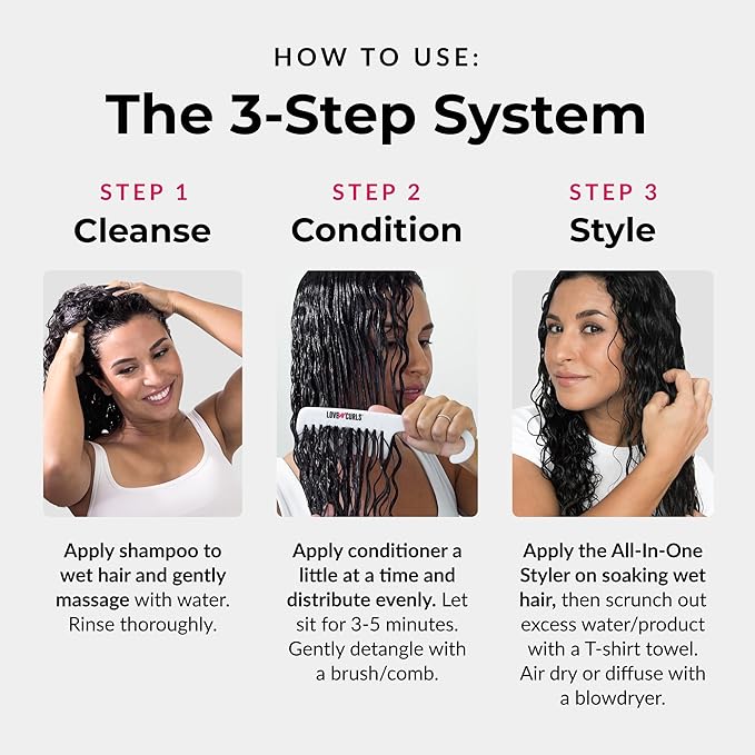 Love Ur Curls - Shampoo & Conditioner Set with All in One Curl Cream Styler for Wavy Hair, 3 Step System for Repair and Moisturizing