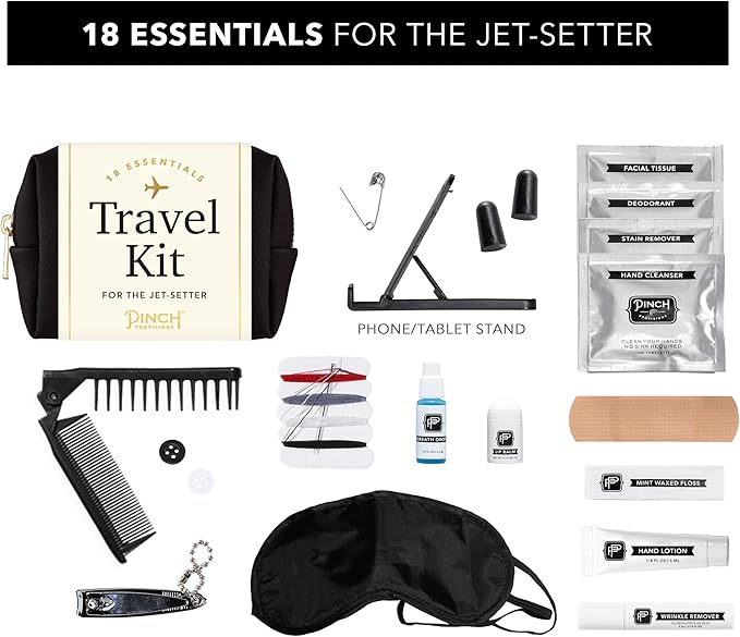 Pinch Provisions Travel Kit, includes 18 Must-Have Emergency Essential Items for Travelling, Ideal Road Trip or Airport Gift for Friends, Family & Peers, Portable Pouch