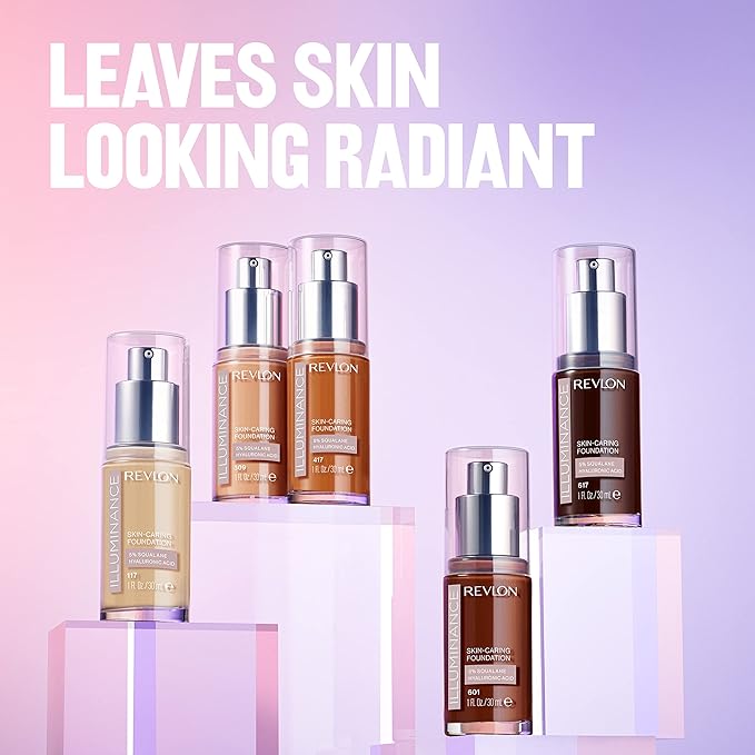 REVLON Illuminance Skin-Caring Liquid Foundation, Hyaluronic Acid, Hydrating and Nourishing Formula with Medium Coverage, 305 Medium Sand (Pack of 1)