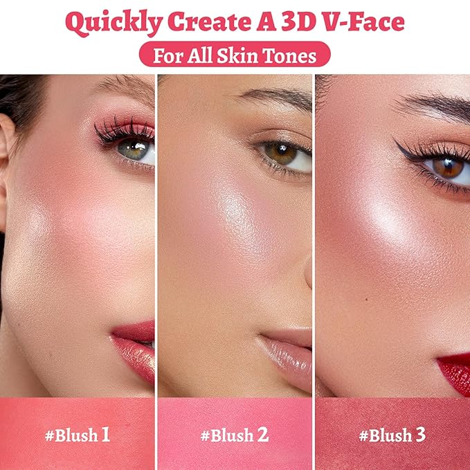Face Stick Trio 3Pcs Multi-Use Makeup Blush Sticks, Buildable Blendable Lightweight Cream Blush Stick for Cheeks Make Up For Women 3-in-1 Blusher and Lip Makeup Sticks (04)