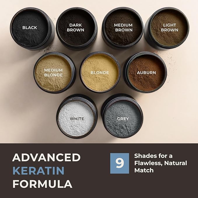 Keratin Hair Fibers for Men & Women - Fill In Fine or Thinning Hair, Instantly Thicker, Fuller Looking Hair (Light Brown 30g)