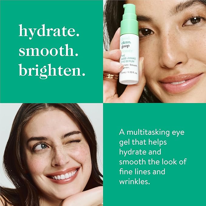 good.clean.goop beauty The Wide-Awake Eye Serum | Gel Serum to Reduce Fine Lines | Peptides, Astaxanthin & Reishi Mushroom Extract | Caffeine Eye Serum for Puffy Eyes & Dark Circles | Vegan | 0.5 oz