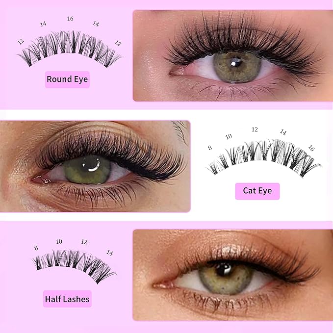 VEYESBEAUTY Lash Clusters Eyelash Extensions Thin & Invisible Band DIY Individual False Eyelashes Newbie's Five-Second Series Wispy Lash Tray for Self-application, Whisper Lashes 8-16mm Mixed Length