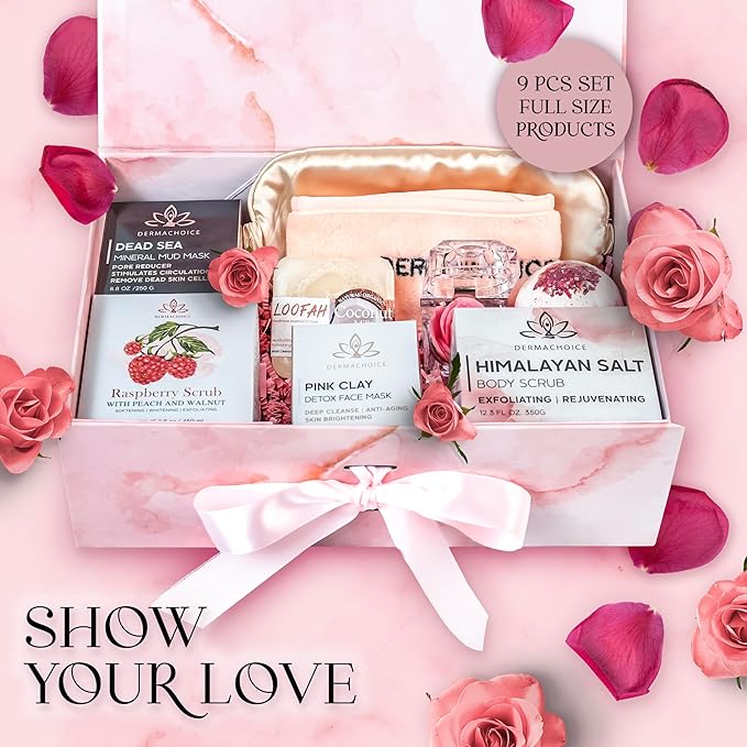 Luxury Spa Gift Set for Women - 9 Piece Self Care Package for Women, Birthday Gifts for Women - Full Size Spa Set with Plant-Based Superfoods, Minerals, & Vitamins - Gifts for Her Box