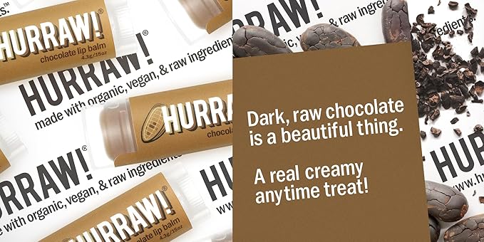 Hurraw! Chocolate Lip Balm, 3 Pack: Organic, Certified Vegan, Cruelty and Gluten Free. Non-GMO, 100% Natural Ingredients. Bee, Shea, Soy and Palm Free. Made in USA