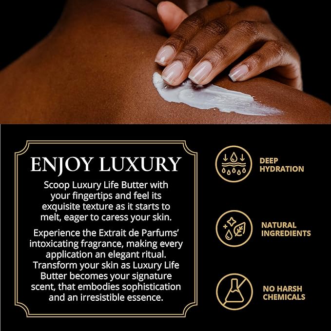 LUXURY LIFE BUTTER - Irresistibly Scented Body Butter with Hyaluronic Acid for Ultimate Moisture. Luxurious Natural Fragrance. Hydrates for a Non-Greasy Glamorous Glow, Presidential, 5 oz.