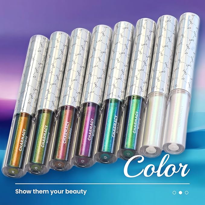 CHARMACY Chameleon Glitter Liquid Eyeliner, Metallic Shade Color Shift Eye Liner, Highly Pigmented, 24H Long-Lasting, Waterproof and Anti-Smudge, Ultra-Fine Tip, PURPLE GOLD INDIGO 904
