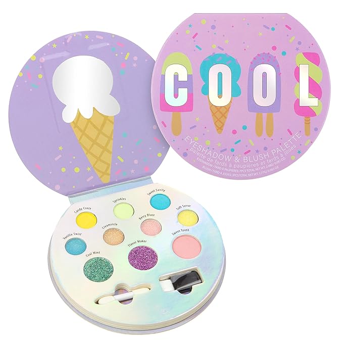 Expressions Cool Glisten & Glitter Makeup Palette 10 Color Eyeshadow Palette & Blush Makeup Novelty Beauty Set, Fold Out Compact with Mirror, Cute Makeup Kit Gifts - Washable, Non-Toxic