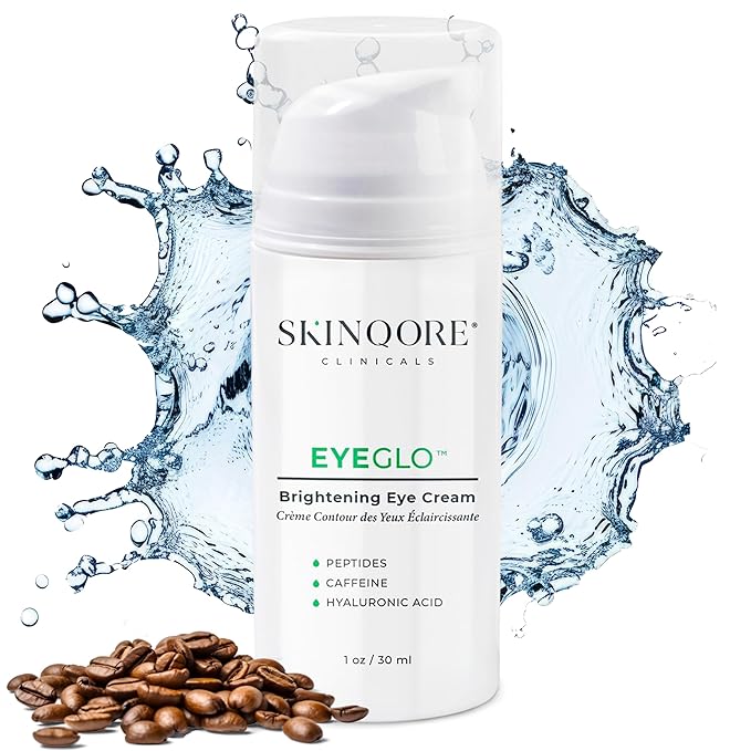 EyeGLO Caffeine Eye Cream for Dark Circles, Eye Bags, and Puffiness | Under Eye Treatment for Women with Peptides, Antioxidants, Hyaluronic Acid | Natural Brightening Eye Cream - 1 Oz