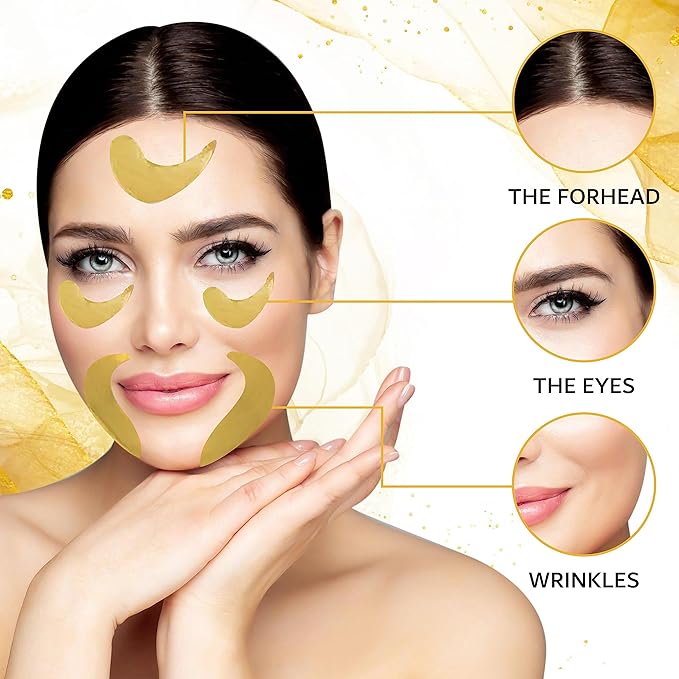 32 Pairs 24K Gold Under Eye Patches - Dark Circle & Puffy Eye Treatment - Anti-Aging Hydrogel for Wrinkle Reduction & Skin Rejuvenation - Reduces Wrinkles & Freshens Skin