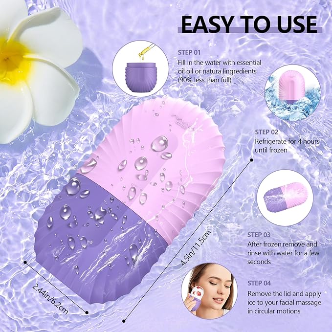 Ice Roller for Face and Eye, Silicone Ice Facial Roller Ice Holder, Face Ice Mold Skin Care, Face Icers Reusable Ice Cube Roller for Shrink Pores Anti Wrinkle Reduce Puffiness, Purple