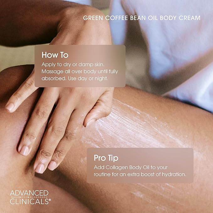 Advanced Clinicals Green Coffee Bean Thermo Firming Body Cream | Anti Cellulite Cream | Caffeine Body Lotion Moisturizer To Firm, Tighten, & Hydrate Look Of Legs, Arms, Tummy, Butt, & Thighs, 16 Oz