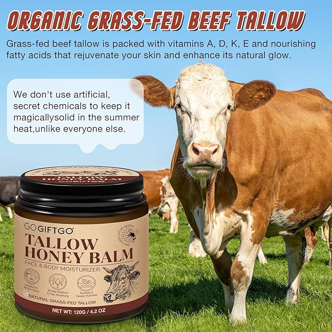 Beef Tallow for Skin,Tallow and Honey Balm,Beef Tallow for Face,Tallow Face Moisturizer,Natural Moisturizer Hydrates,Deeply Nourishes the Skin, Enhances Natural Radiance (1pcs)