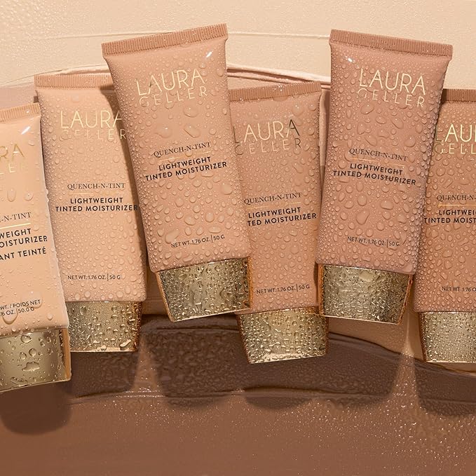 LAURA GELLER NEW YORK Quench-n-Tint Hydrating Foundation - Light - Sheer to Light Buildable Coverage - Natural Glow Finish - Lightweight Formula with Hyaluronic Acid